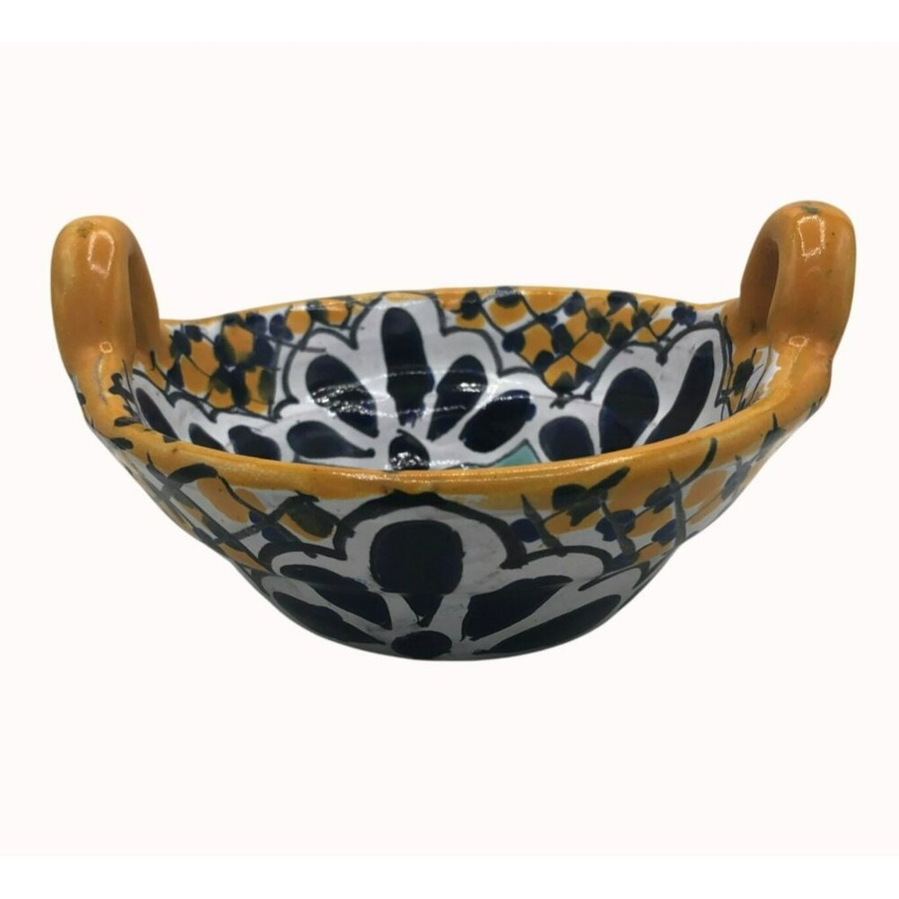 VTG Talavera Handpainted Ceramic Basket Dish Signed Ruth Mexico Floral 6x1.5 Inc